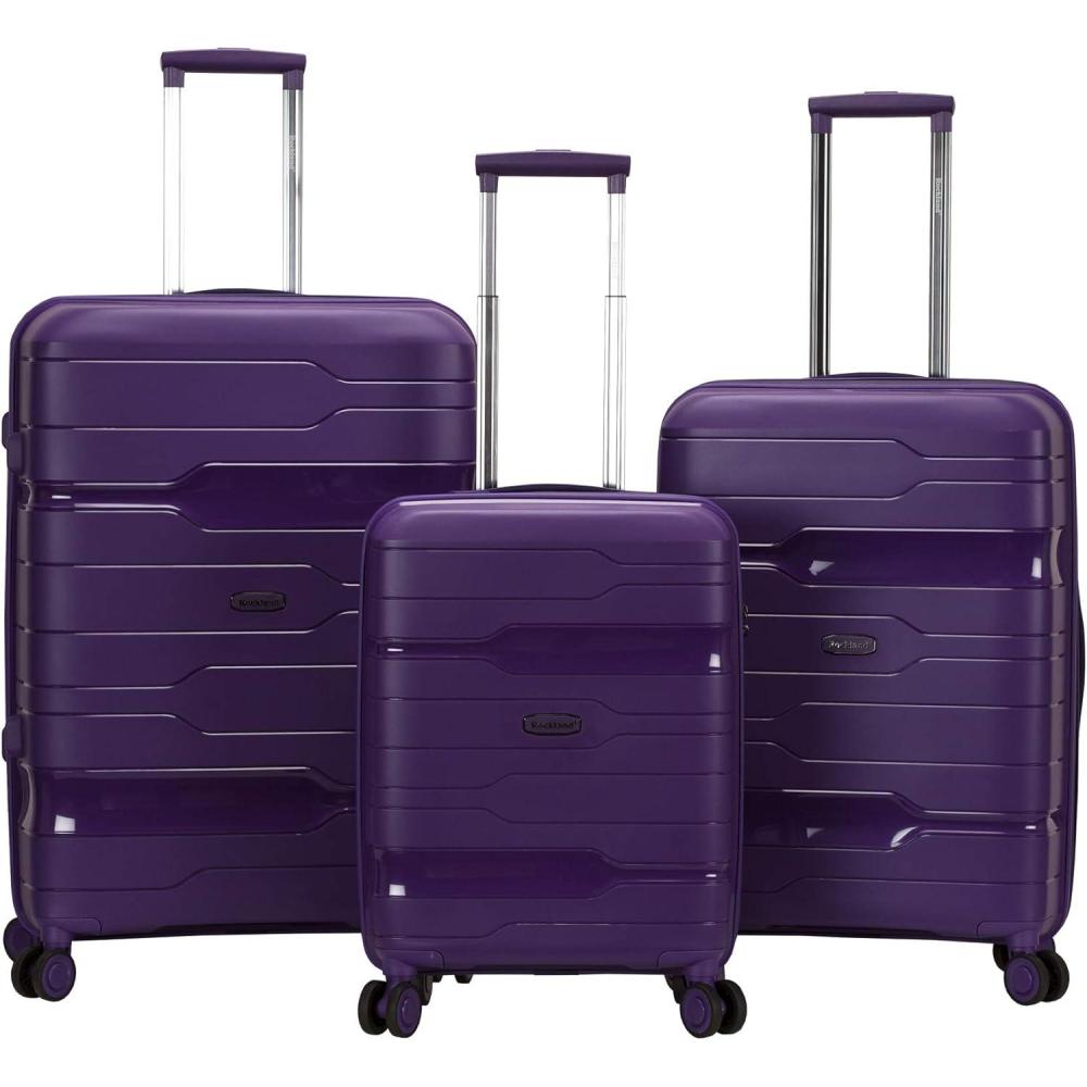 Rockland Linear Hardside Spinner Wheel Luggage, Navy, 3-Piece Set (19/23/27)(Purple)