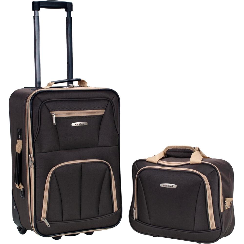 Rockland Fashion Softside Upright Luggage Set,Expandable, Orange, 2-Piece (14/19)(Brown)