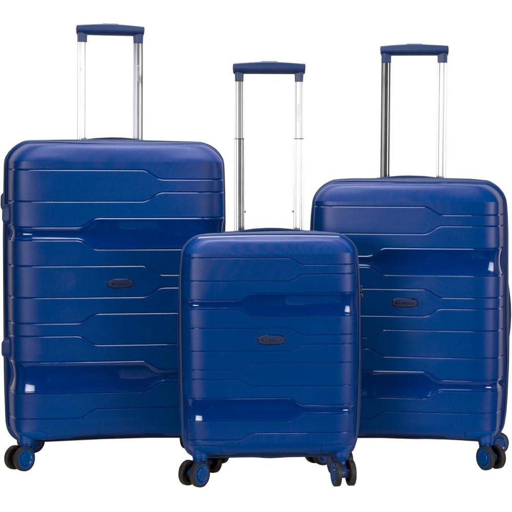 Rockland Linear Hardside Spinner Wheel Luggage, Navy, 3-Piece Set (19/23/27)(Navy)