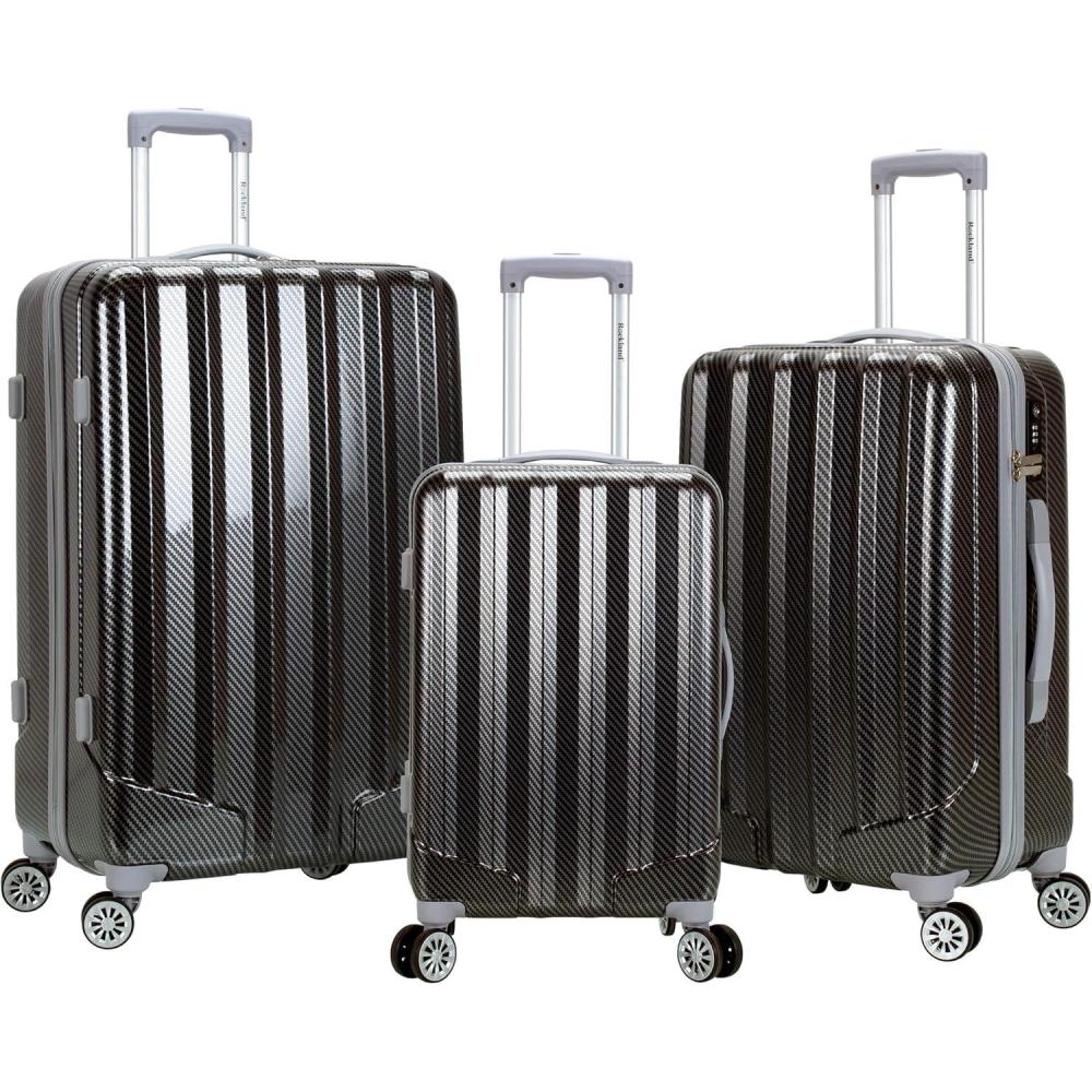Rockland Barcelona Hardside 9-Piece Travel Gear Luggage Set, Silver, 3-Piece Set (22/24/28) (CF186-SILVER)(Black)