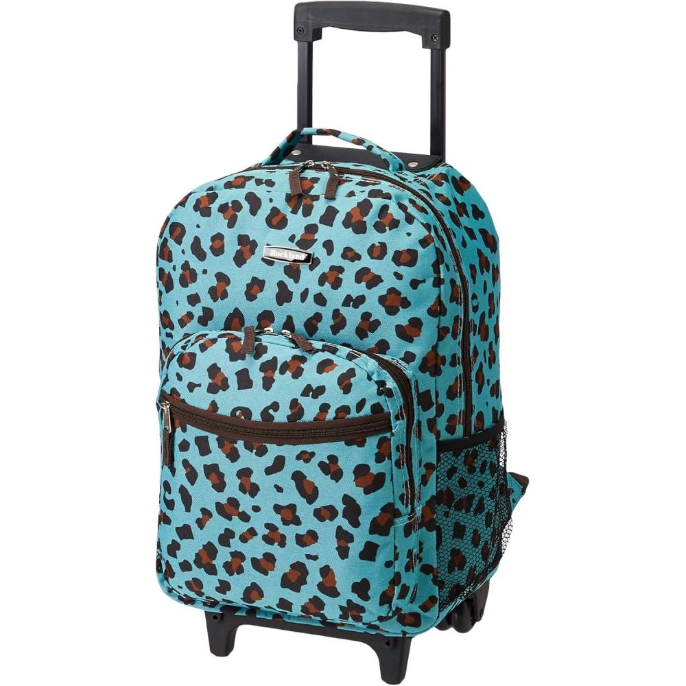Rockland Double Handle Rolling Backpack, New Heart, 17-Inch(BLUELEOPARD)